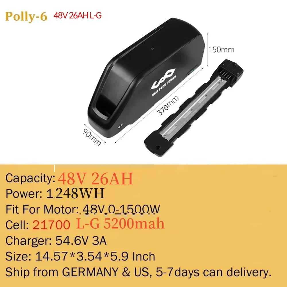21700 Ebike Battery Hailong Polly 36V 48V 20Ah 30Ah 25Ah 18650 Cell Electric Bike Batteria 14.4ah for500W 750W 1000W 1500W Motor