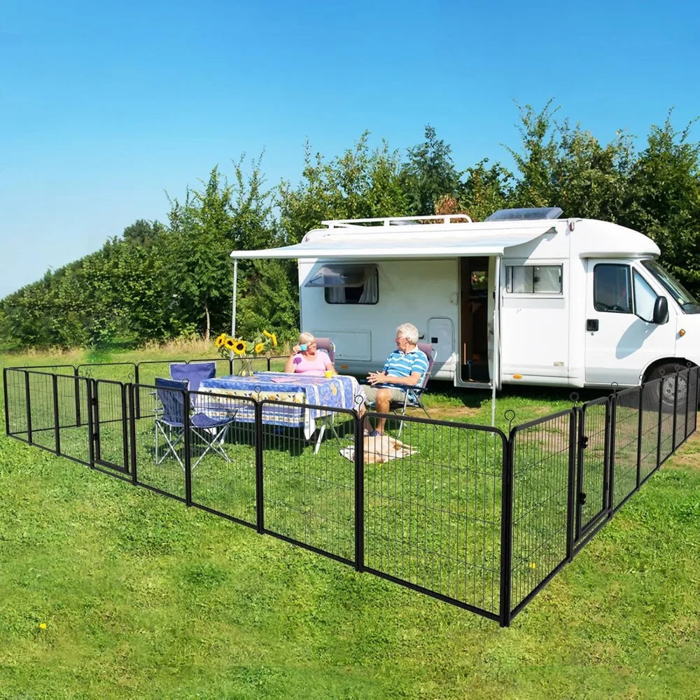 Dog Playpen Outdoor Extra Wide 32 Piece Panels Heavy Duty Dog Fence 40" Height Anti-Rust with Doors Portable for RV Camping