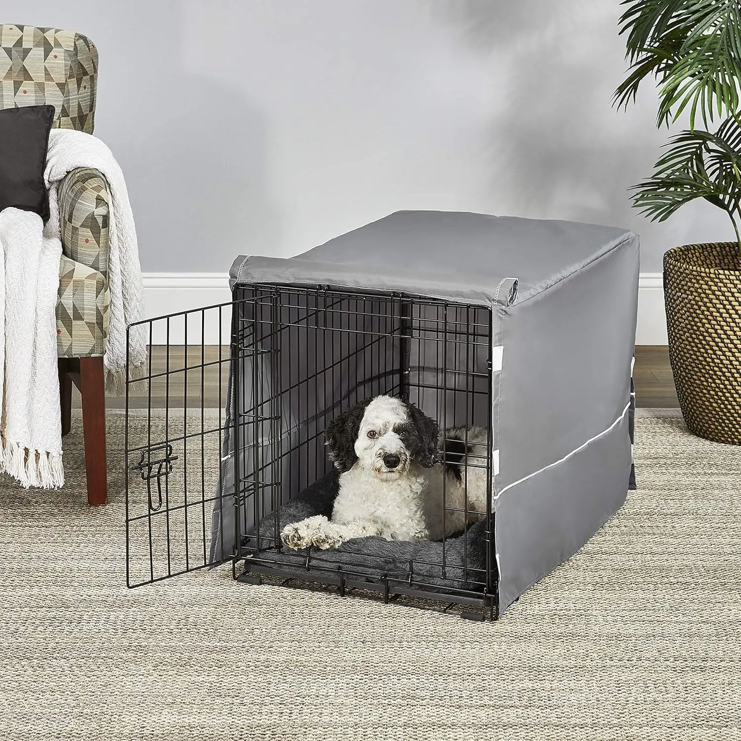 Double Door Dog Crate Kit with Bed and Cover for Medium Breeds, 30-inch Pet Cage