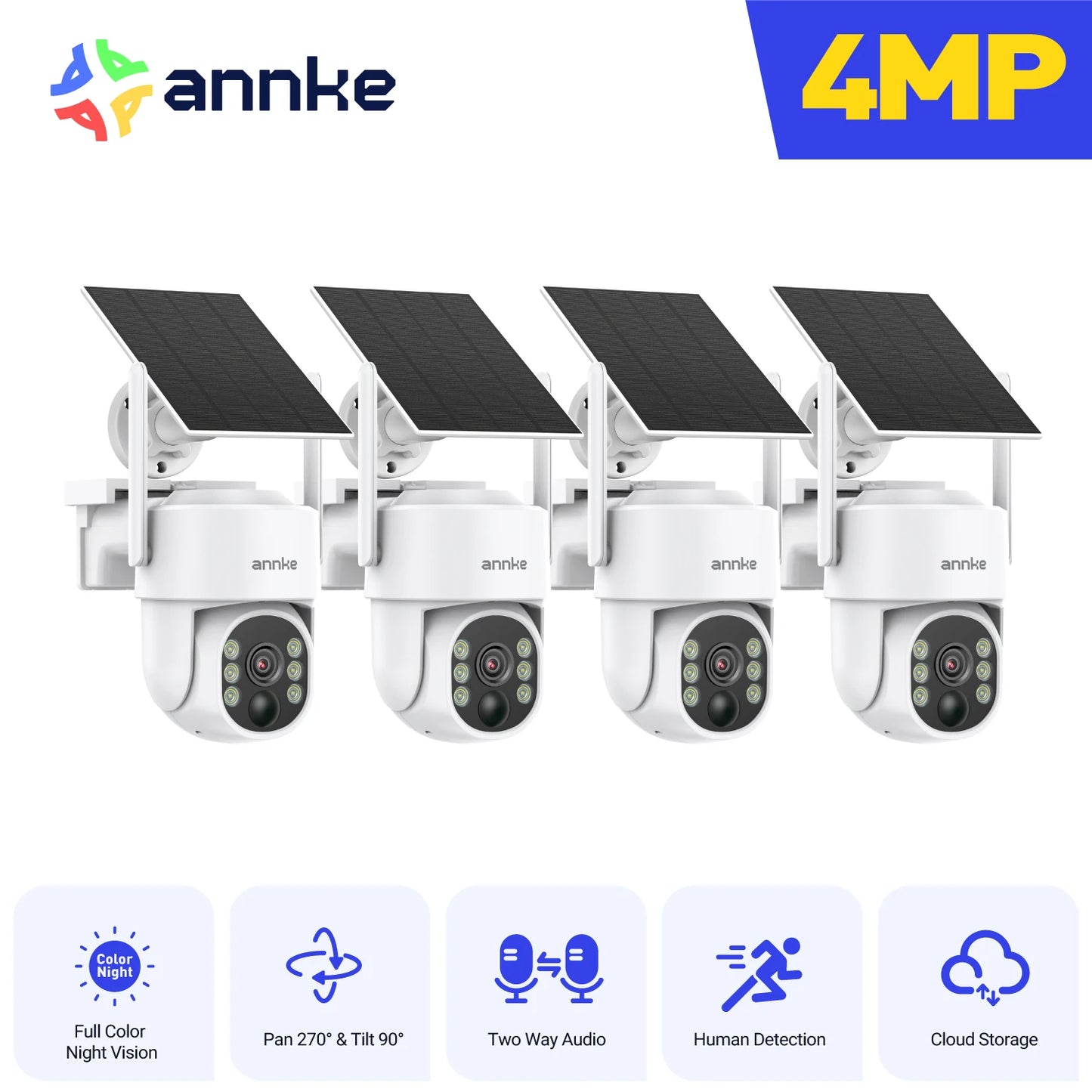 ANNKE H.264+ 4MP Wifi security camera Built-in battery wireless PT IP Camera Color Night Vision solar security camera outdoor