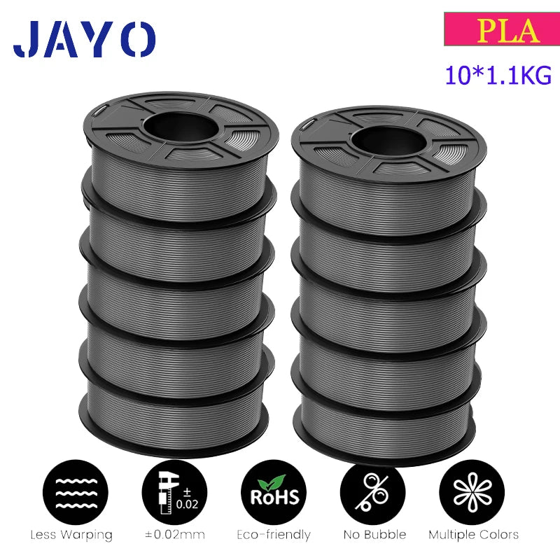 JAYO 10Rolls pla plus/petg /pla/pla+2.0/skdc Multicolor 3d Filament Printe 1.75mm FDM 100%No bubbel for 3D Printer Materials