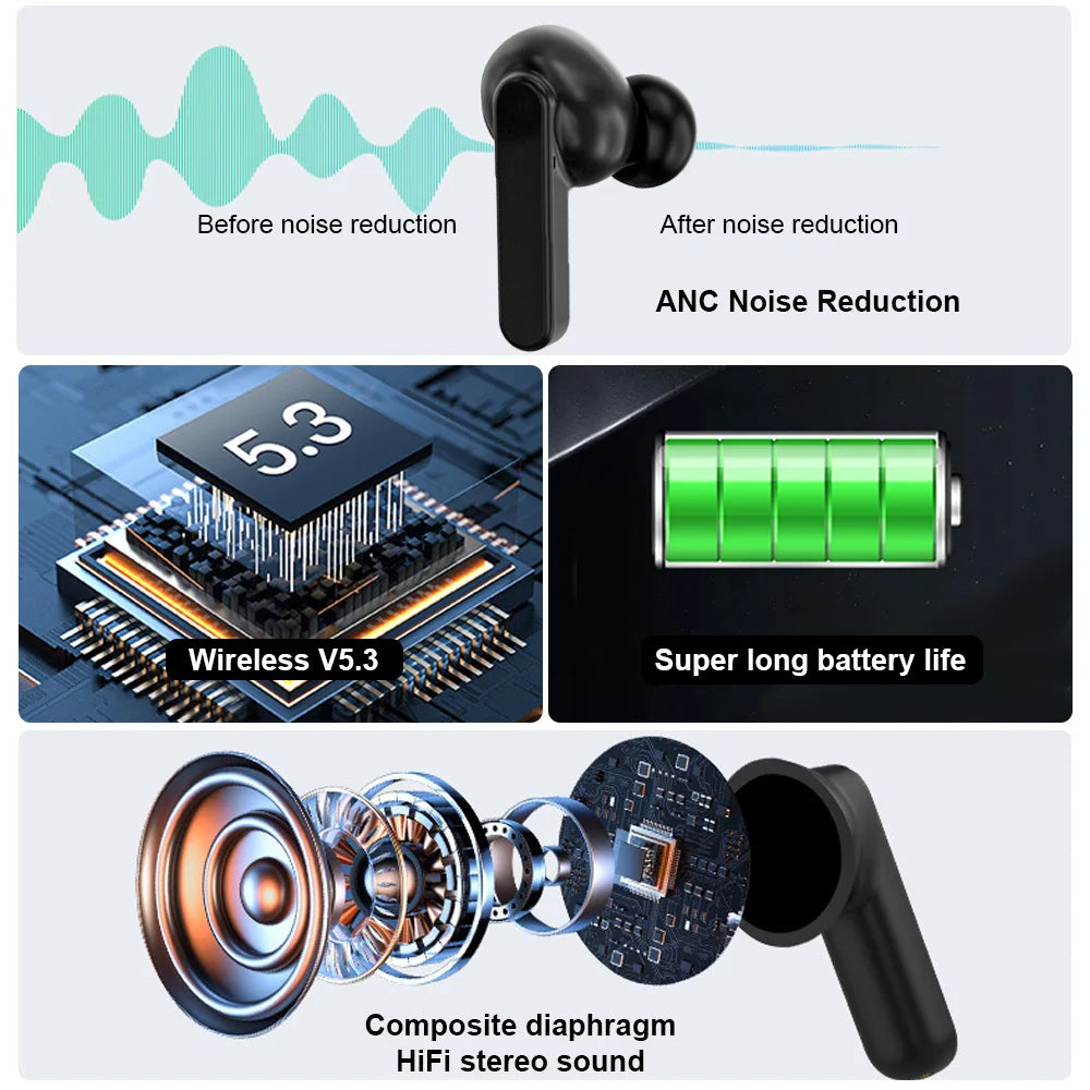GREATWALL Original TWS Wireless Bluetooth Earphones Earbuds Smart LCD Touch Screen With APP HiFi Stereo Sound Headphones HD Call