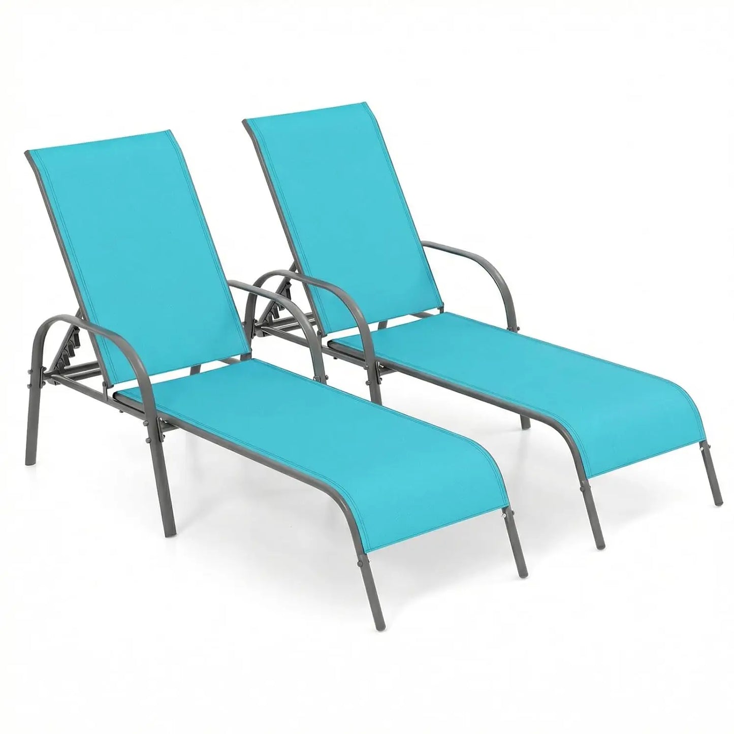 Adjustable Backrest Outdoor Lounge Chairs 2-Pack Reclining Patio Pool Steel Frame Beach Yard Balcony, Custom