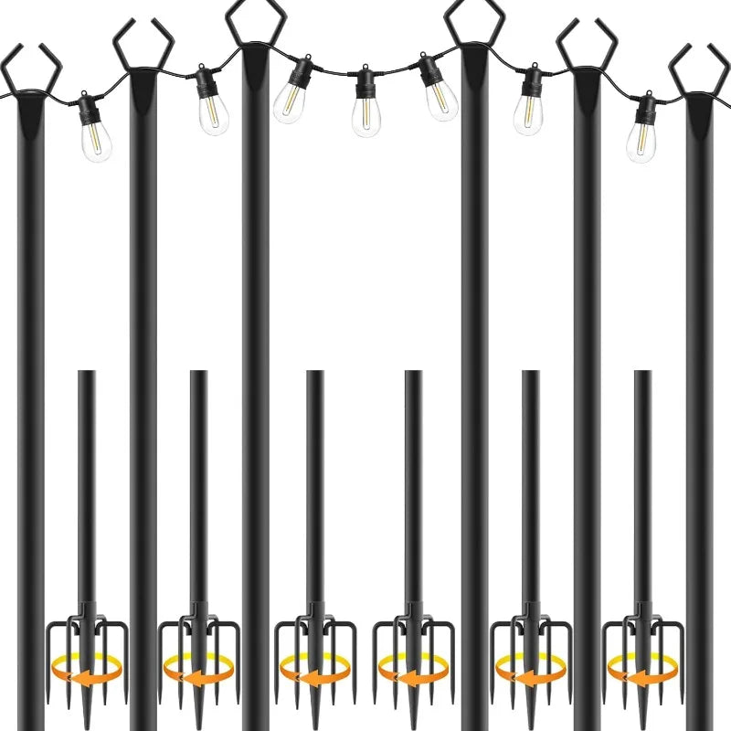 6 Pack 10 ft Heavy Duty Metal String Light Poles Adjustable Outdoor Lighting Stand for Patio,Backyard,Garden,Party & Wedding