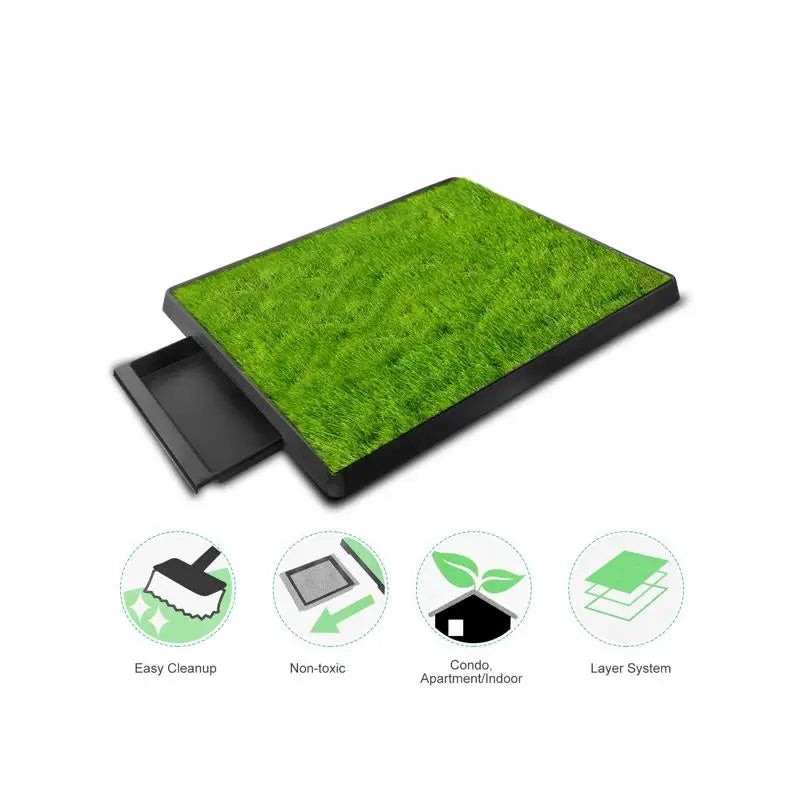 Indoor Puppy Training Pad & Potty Grass Mat with Removable Waste Tray, Easy Clean, Artificial Turf, 25"x20