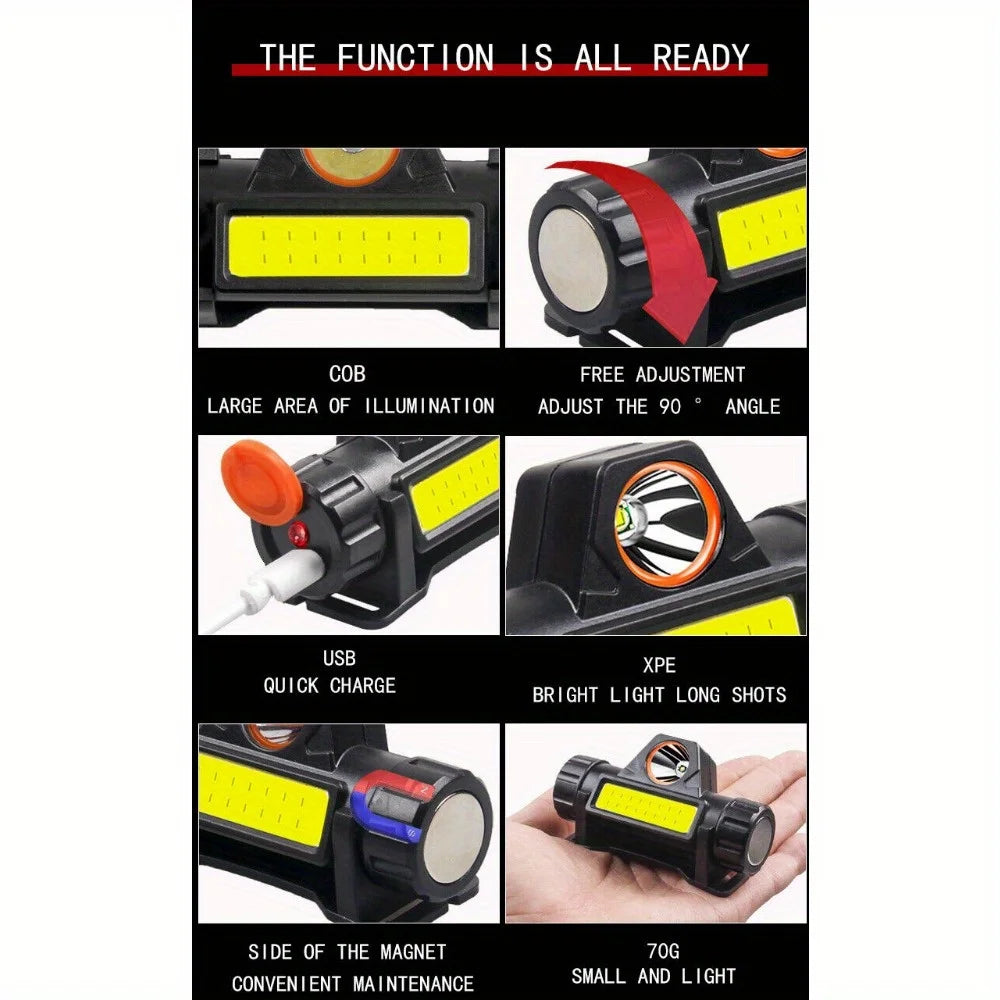 2X USB Rechargeable LED Headlamp Headlight Head Light Flashlight