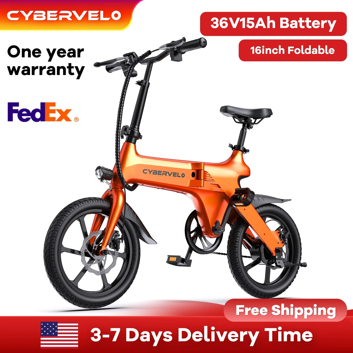 Cybervelo 500W Peak Motor, Foldable E-Bike, Adult City Travel Electric Bike, 20MPH Ultra light weight Long Range Commuter EK13