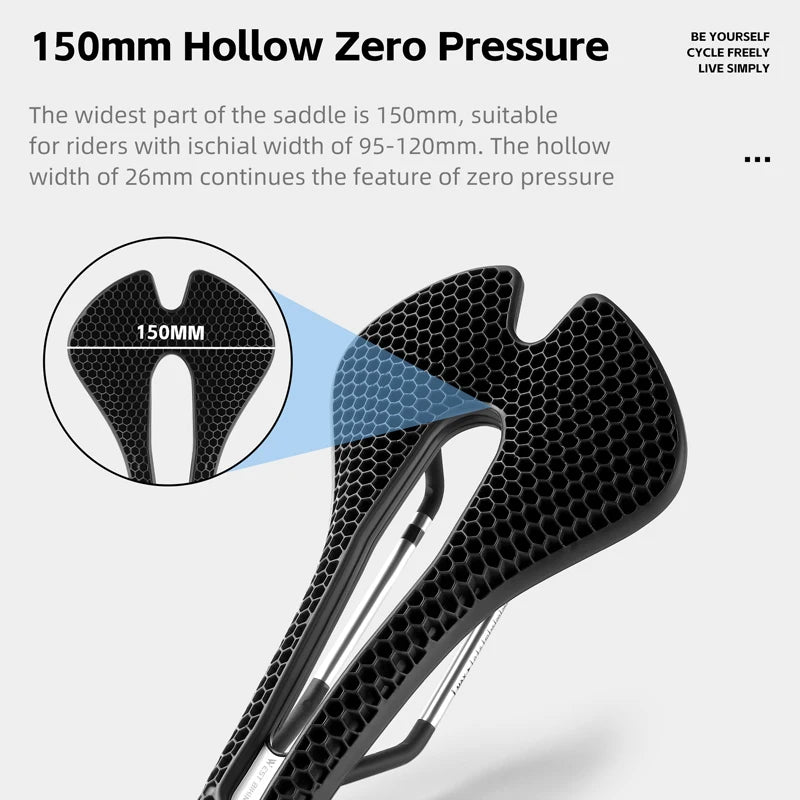 3D Road Bike Seat 150mm Comfortable MTB Saddle with Shock Absorption Breathable Bionic Structure Multicolor Cushion