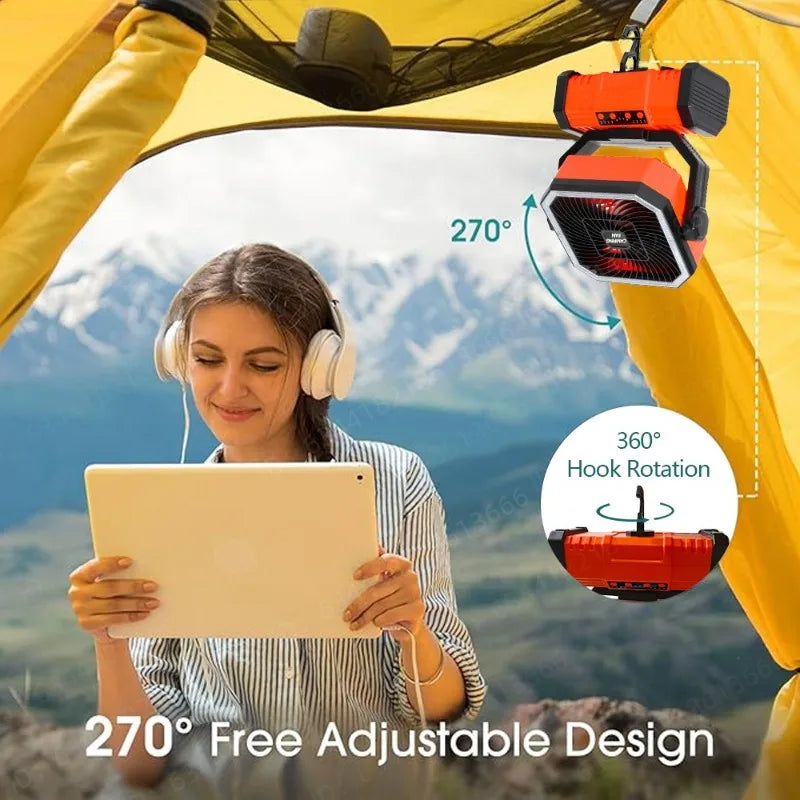 20000mAhOutdoor Fans camping fan rechargeable and battery Three-in-one with LED lights Timed Rotation Function campsites summer