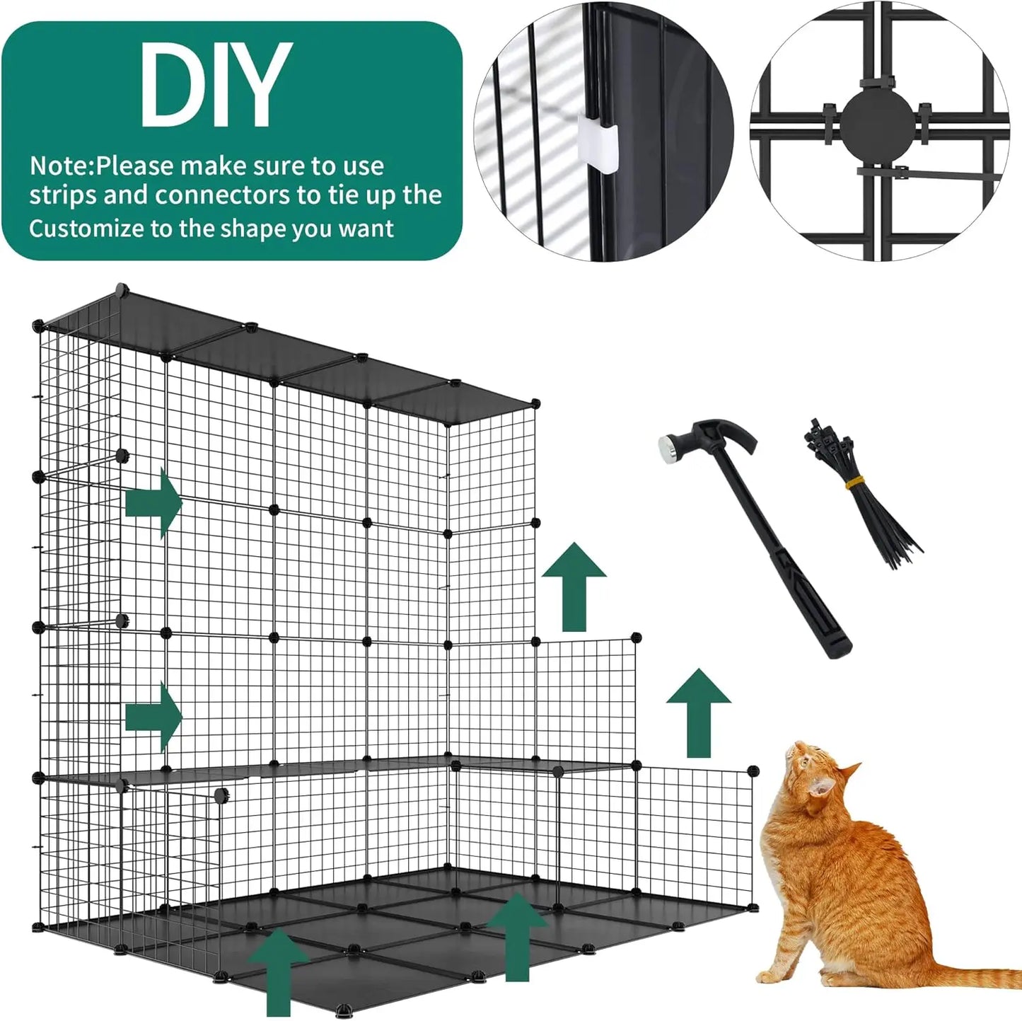 Large Indoor Cat Cage with Hammock and Storage, DIY Outdoor Enclosure for Multiple Cats, 5-Tier Metal Playpen