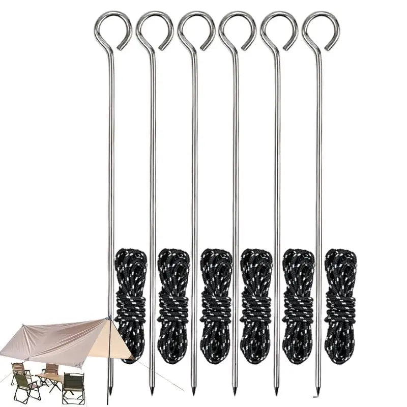 stainless steel Tent Pegs Tent Nails  with Rope Camp Stakes Ground Pegs Rustproof Rod Nail Spike Garden Stakes Hard Ground Pegs