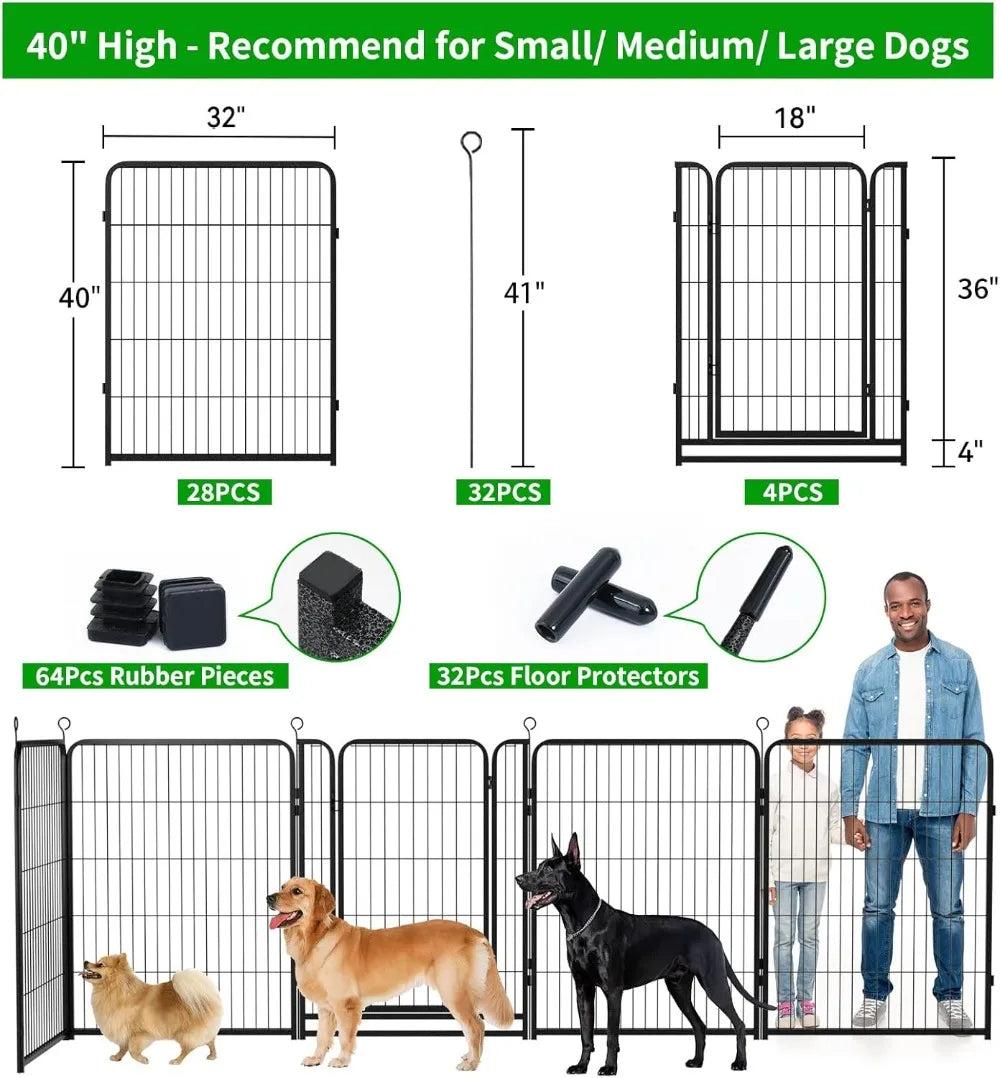 Dog Playpen Outdoor Extra Wide 32 Piece Panels Heavy Duty Dog Fence 40" Height Anti-Rust with Doors Portable for RV Camping