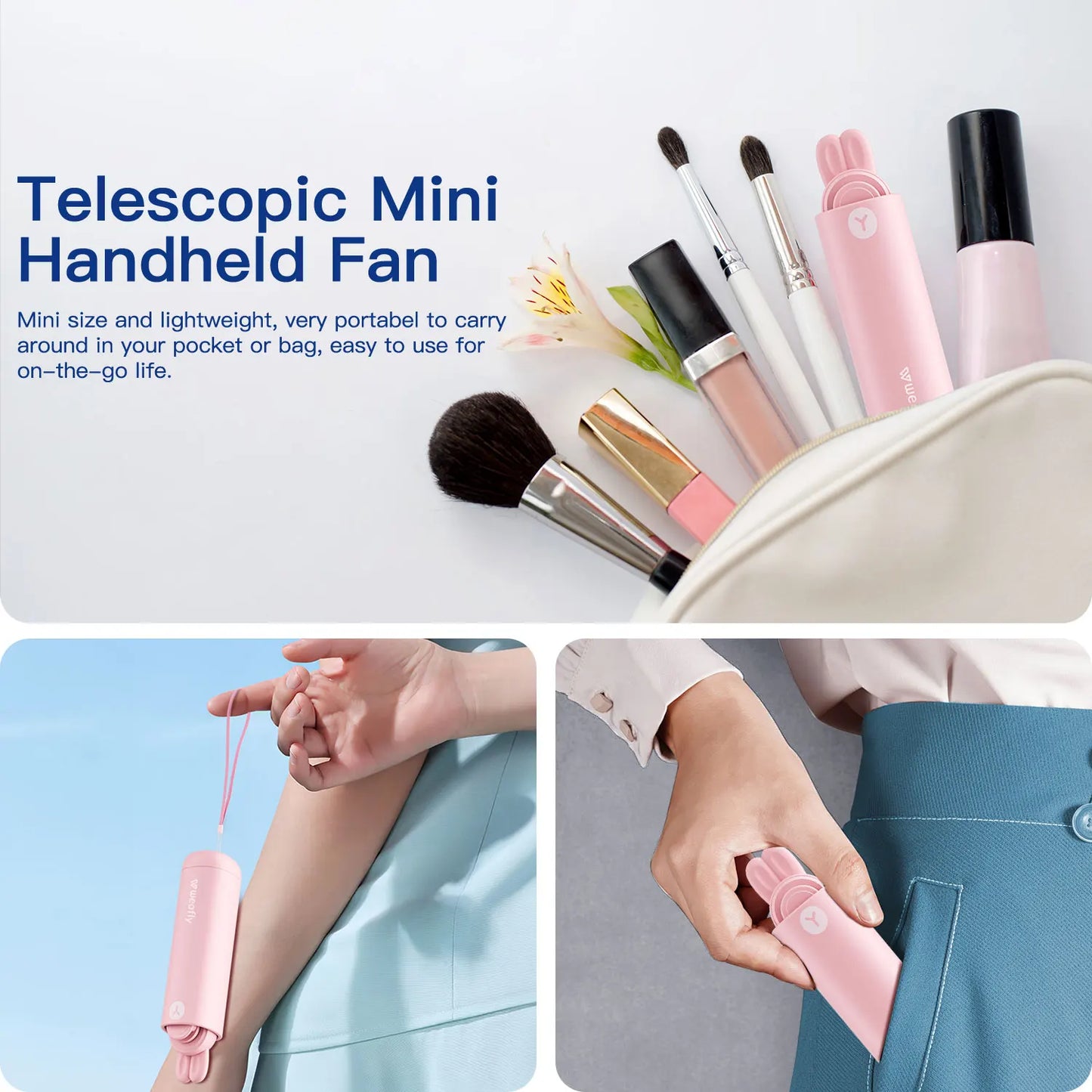 Weofly Mini Foldable Hand Fan, Ultra-Portable & Powerful cooler,2000mAh Rechargeable Cooling,Lightweight for Travel Outdoor Fan