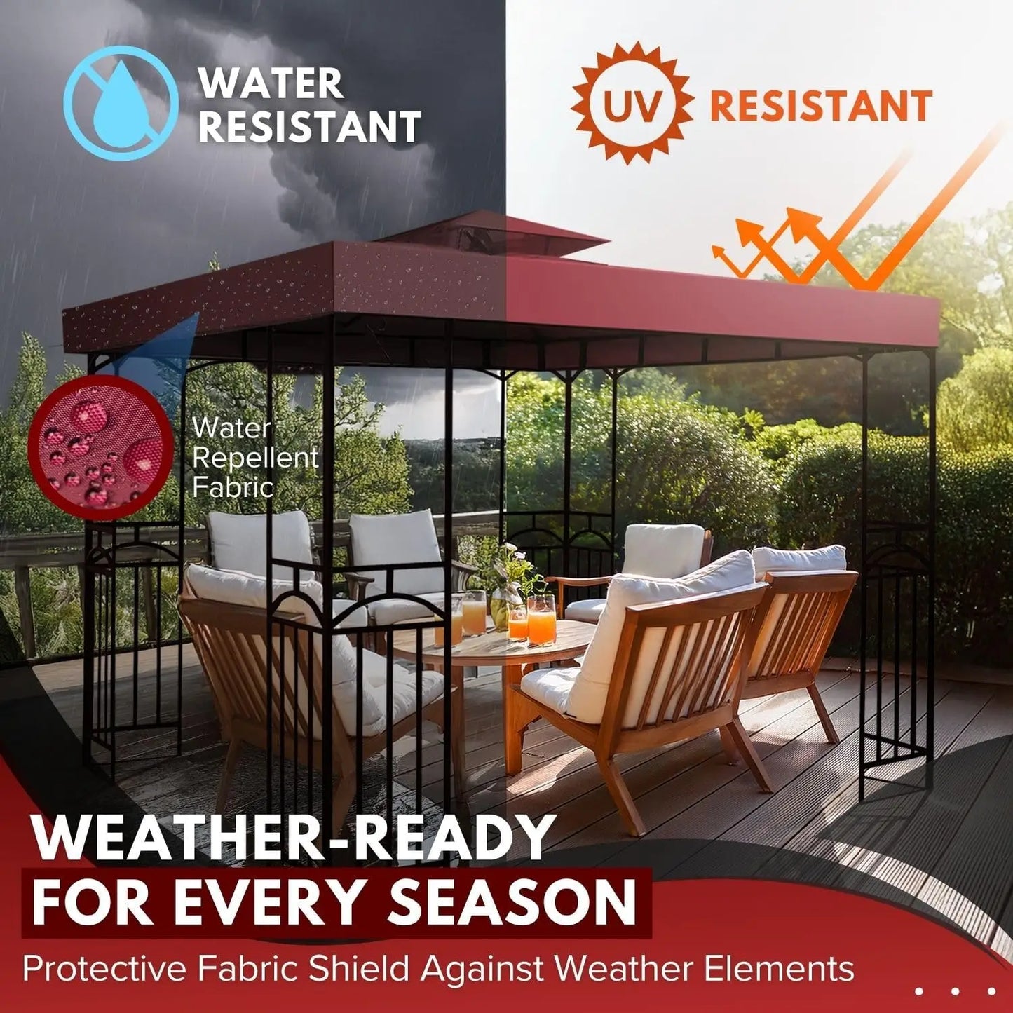 8x8 Ft Gazebo Replacement Canopy Top with UV30+ Protection, Water Resistant for Outdoor Patio and Garden Use