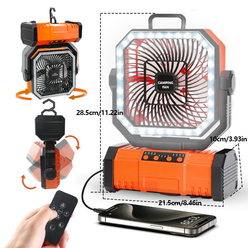 20000mAhOutdoor Fans camping fan rechargeable and battery Three-in-one with LED lights Timed Rotation Function campsites summer