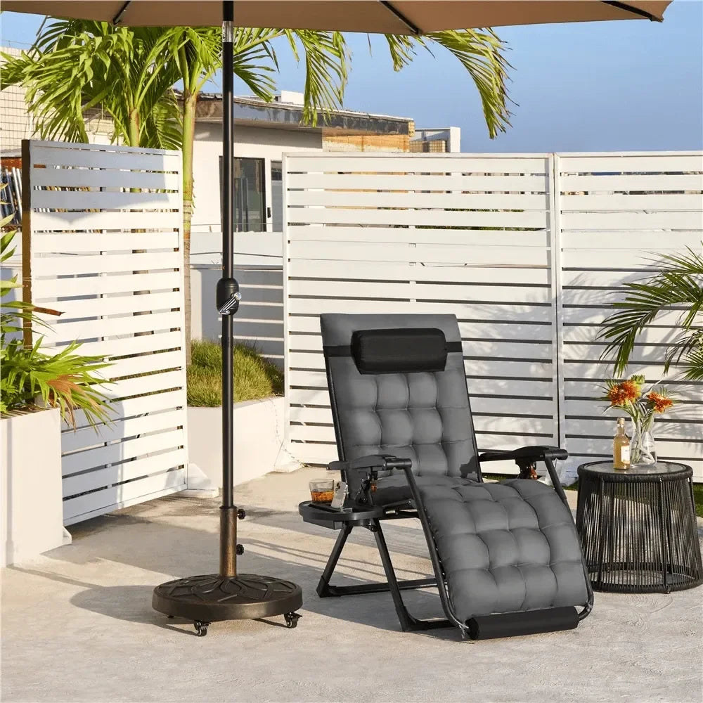 1 Piece 29in Oversized Zero Gravity Recliner Outdoor Reclining Lounge Chairs With Padded Cushion Armrest Foldable Zero Gravity