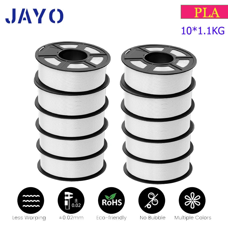 JAYO 10Rolls pla plus/petg /pla/pla+2.0/skdc Multicolor 3d Filament Printe 1.75mm FDM 100%No bubbel for 3D Printer Materials