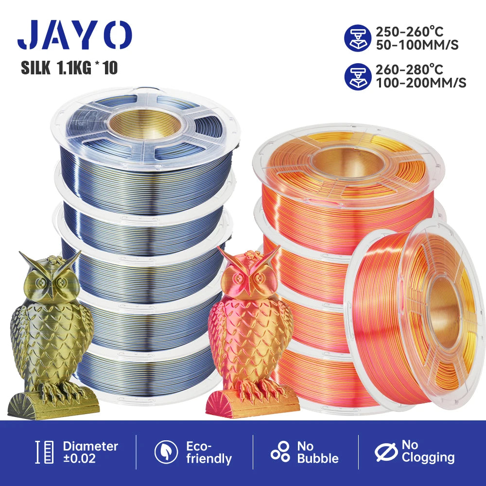 JAYO 10Rolls pla plus/petg /pla/pla+2.0/skdc Multicolor 3d Filament Printe 1.75mm FDM 100%No bubbel for 3D Printer Materials