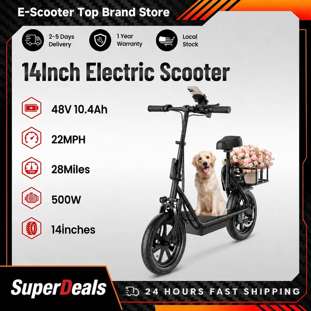 Electric Scooter for Adults, 14" Tires, 22Mph Max Speed, 500W Motor, 28 Miles Max Range, Folding E-Scooter with Dual Suspension