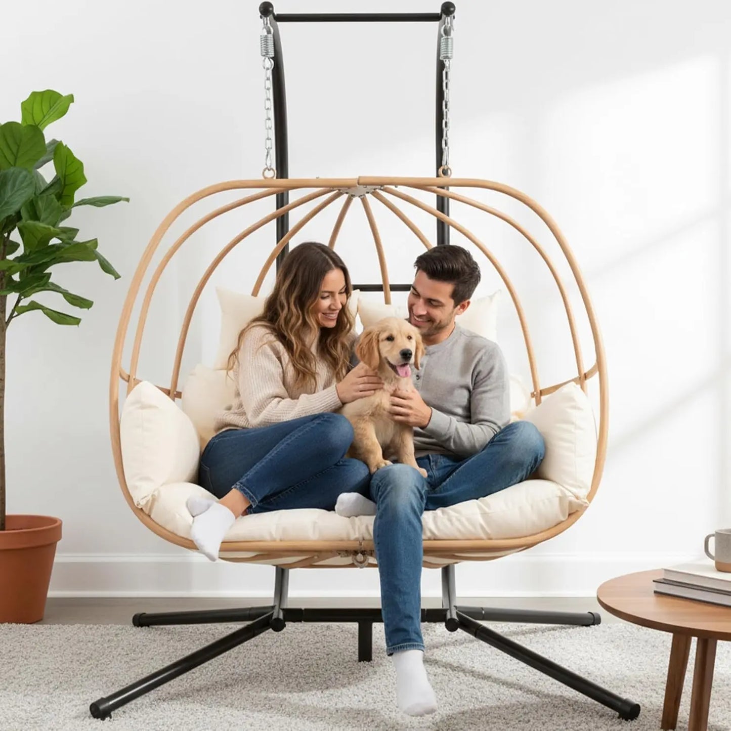 Hanging Chairs with Stand, All Weather Double Egg Chair Outdoor, Metal Hanging Egg Chairs Outdoor, 2 Person, Customized