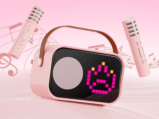 D58 Karaoke Machine for Children and Adults, Mini Portable Bluetooth Karaoke Speaker with 2 Wireless Microphones
