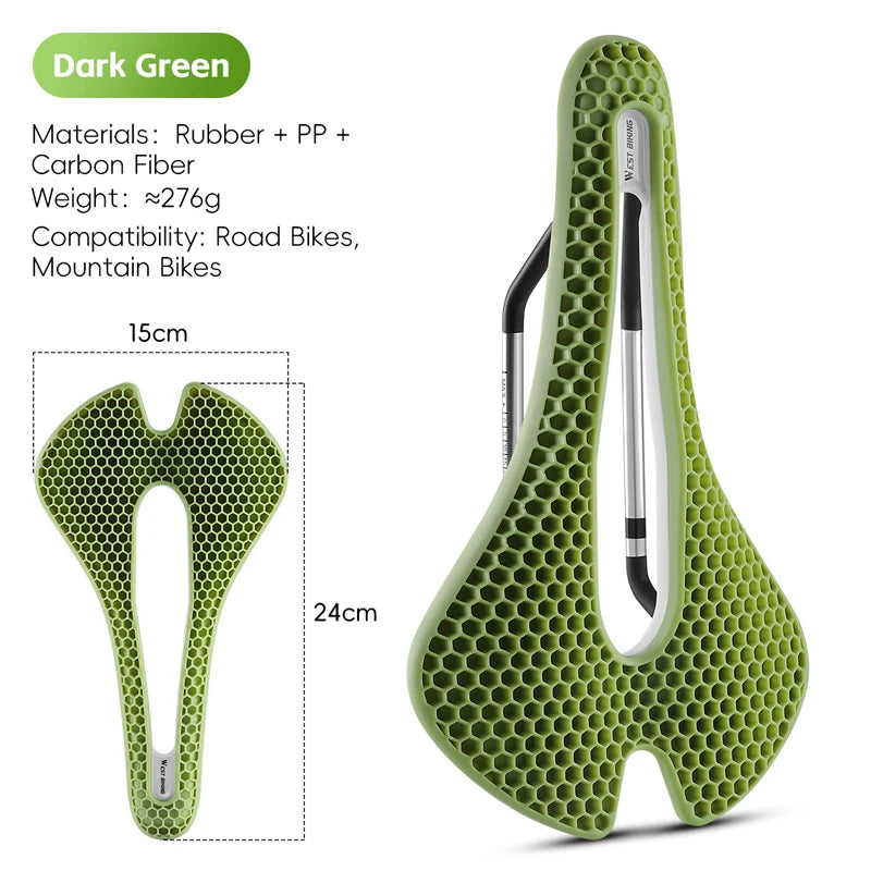 3D Road Bike Seat 150mm Comfortable MTB Saddle with Shock Absorption Breathable Bionic Structure Multicolor Cushion