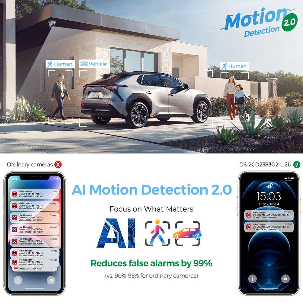 Hikvision Color IP Camera 4MP Outdoor Bullet IR+Color Mode 2-MIC Real-time High Quality Audio Security