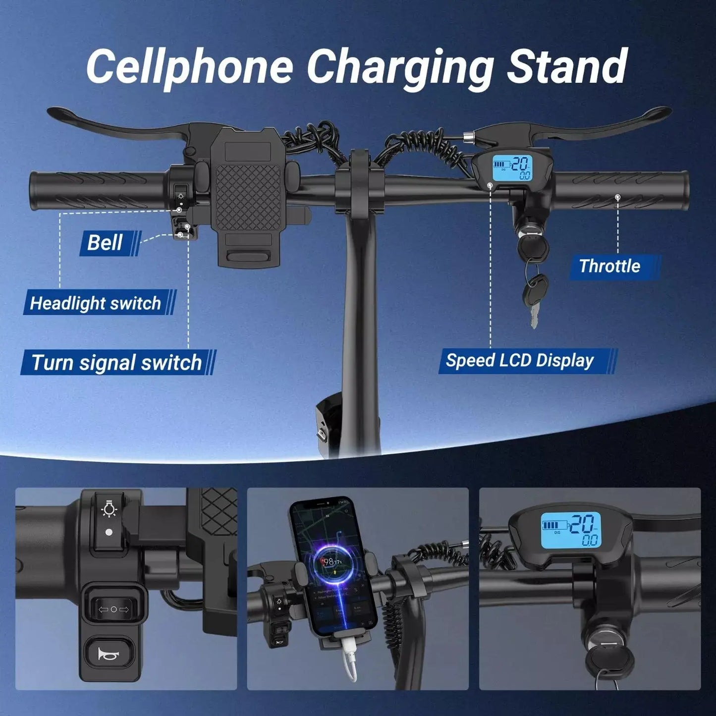 14'' Foldable Electric Bike 500W Motor 48V 10.4AH Battery 22MPH Max Speed 28Miles Long Range with Two Seats for Adult