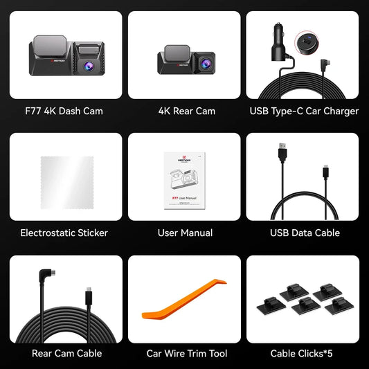 REDTIGER F77 Dashcam Front and Rear 4K+4K HDR Dual Dash Cam STARVIS 2 Night Vision Voice Control Built-in 128G 5.8Ghz WiFi