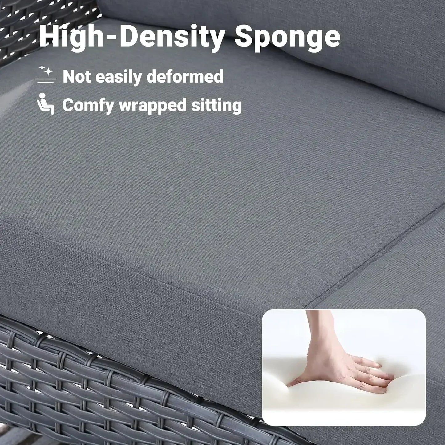 HOT-4 Pieces Patio Furniture Set, Outdoor Wicker Sofa with Coffee Table, Chairs, All Weather High Back  Couch Cushions, Dark Gre