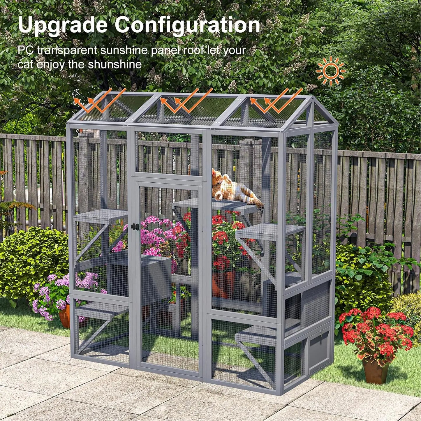 Catio Outdoor Cat Enclosure, Large Cat House for Mulitiple Cats Walk in Cat Cage with Waterproof Cover and Sunshine Panel Roof