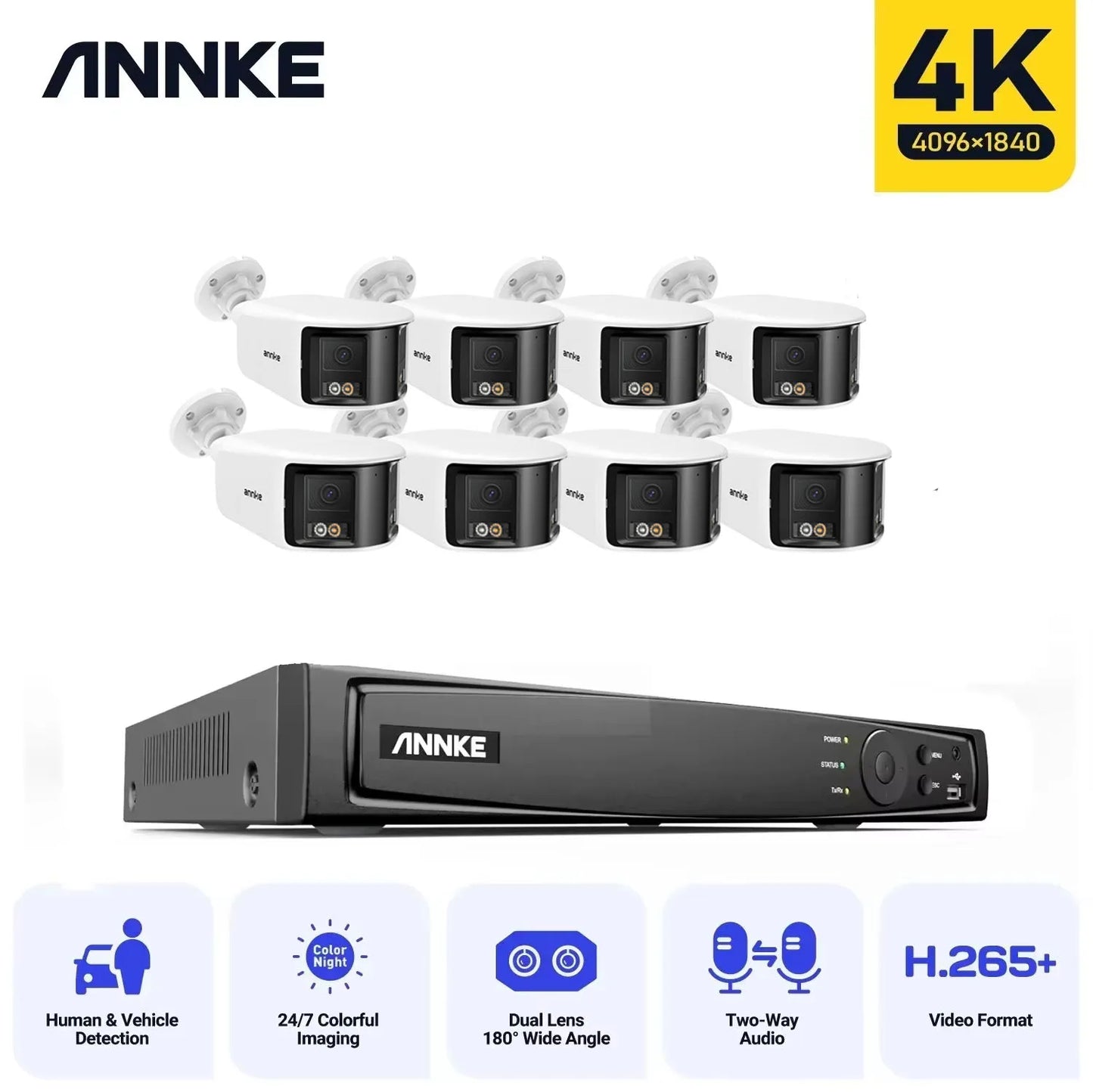 ANNKE 16CH NVR 8MP Dual Lens POE IP Camera Full Color Night Vision 180 Degree Security Camera Outdoor Video Surveillance System