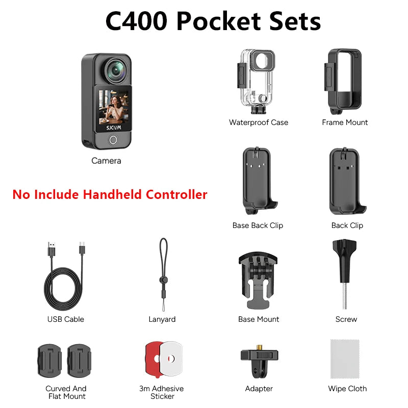 SJCAM C400 4K Pocket Camcorder with Stabilization, WiFi for Travel Vlogging & Family Handheld Recording Touch Screen Live Stream