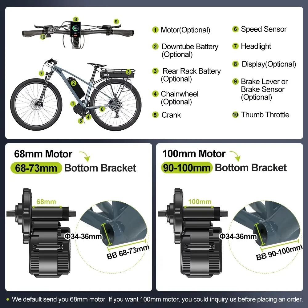 BAFANG Mid Drive Motor 48V 36V 750W 500W 250W 42T 36T 52T 44T Chain Wheel Electric Bicycle Conversion eBike Engine BBS02B BBS01B