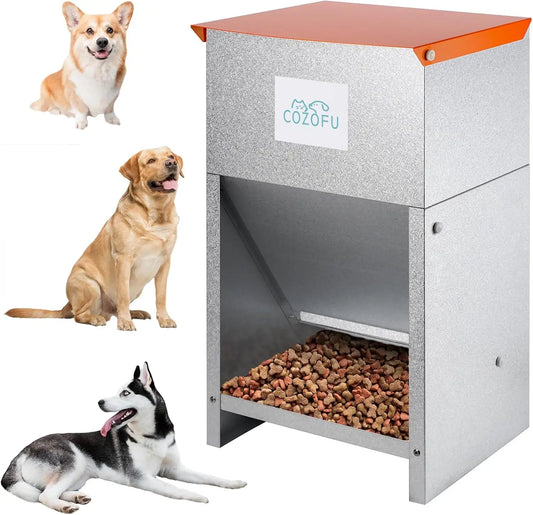 Automatic Gravity Pet Feeder for Dogs, 25lb Capacity, Indoor Outdoor Use, Rust-Resistant Metal