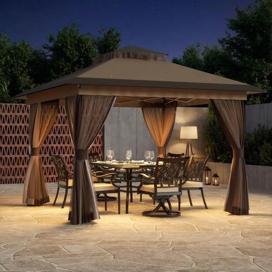 Pop Up Gazebo 11x11 Canopy Tent, Outdoor Gazebo with Double Ventilated Roof, Waterproof UV Protection Pop Up Canopy with Mosqui