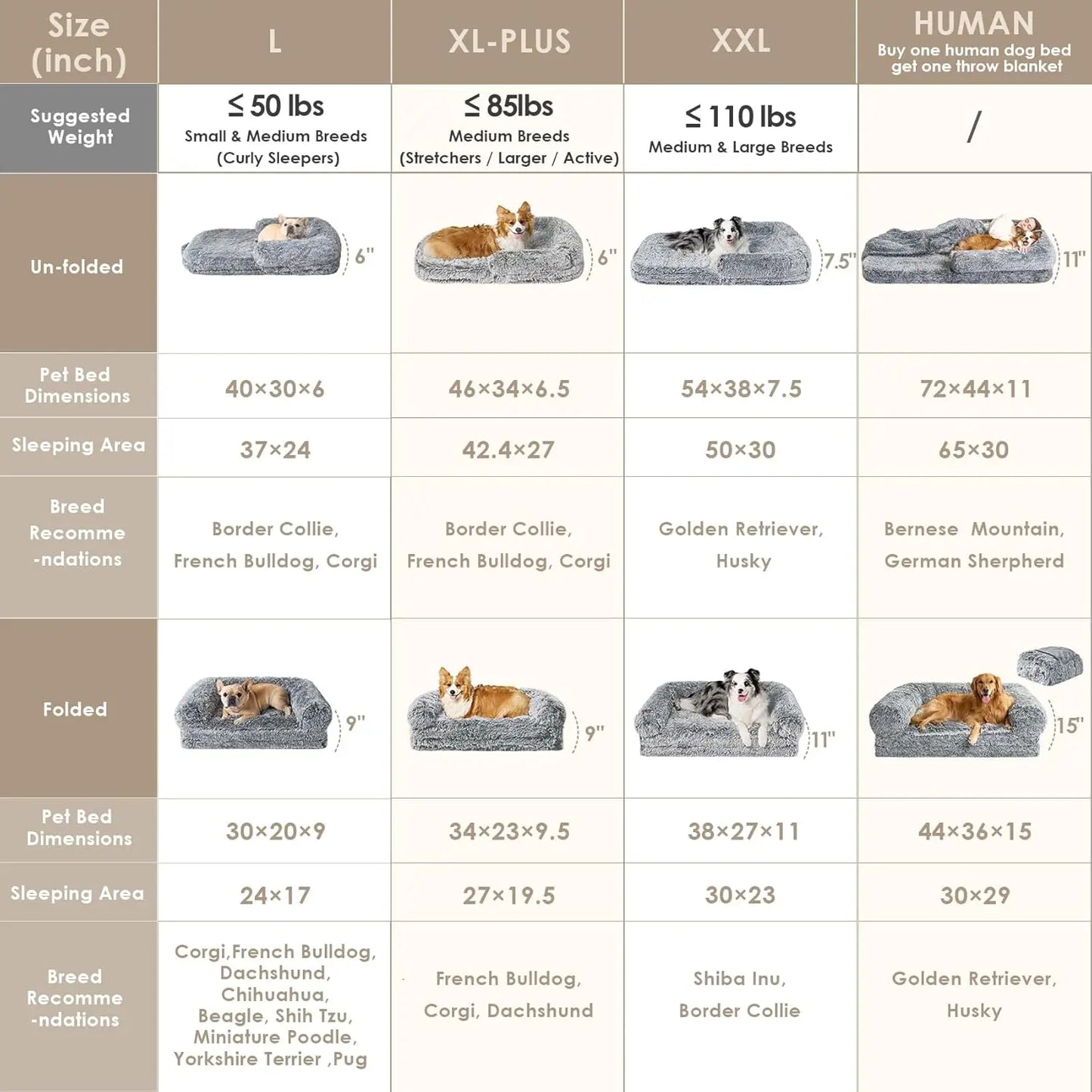 Foldable Human Dog Bed, 72x44x11 Orthopedic Memory Foam Pet Couch for Adults with Waterproof Cover & Non-Slip Bottom
