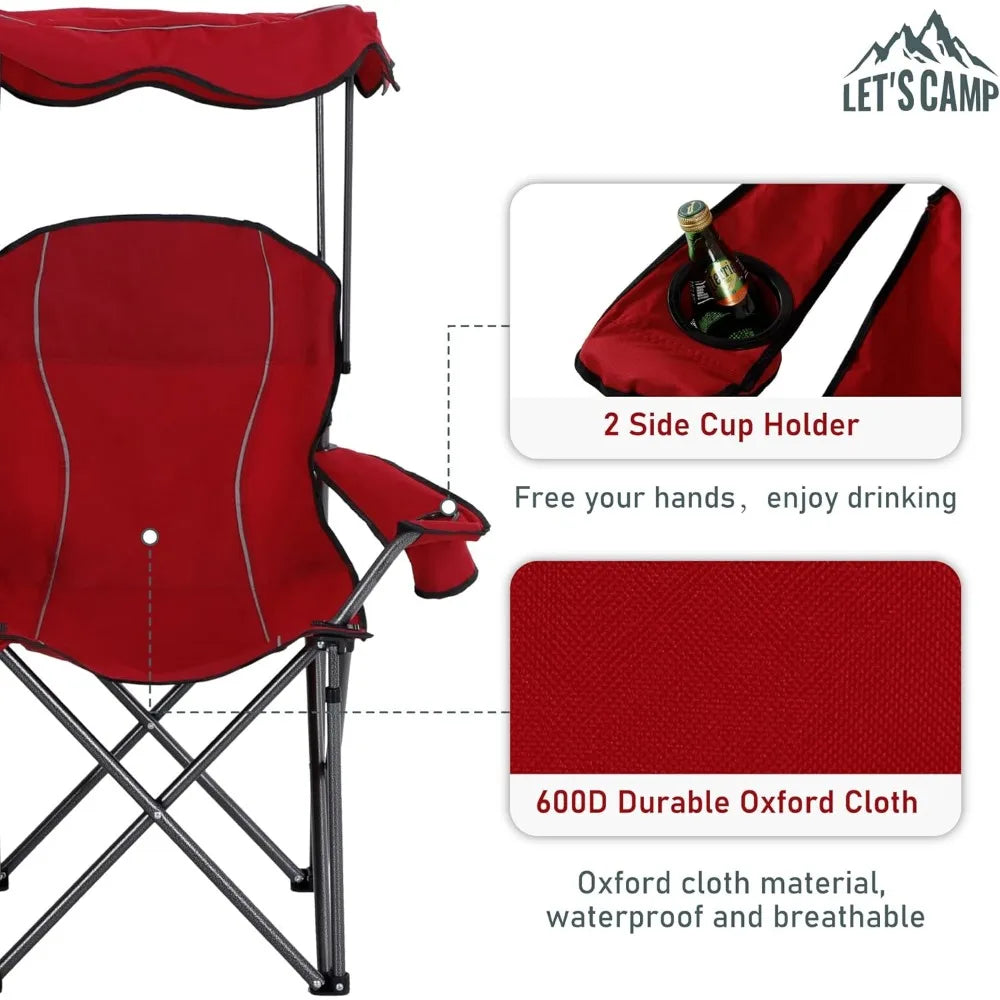 LET'S CAMP Camp Chair with Shade Canopy Folding Camping Recliner Chair with Carry Bag for Outdoor Camping Hiking Beach