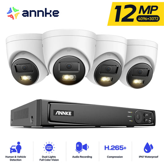 ANNKE H1200 12MP Dual Light Outdoor Surveillance Camera System 2.8MM Lens Person/Vehicle Detection 265+ 12MP PoE Camera Kits