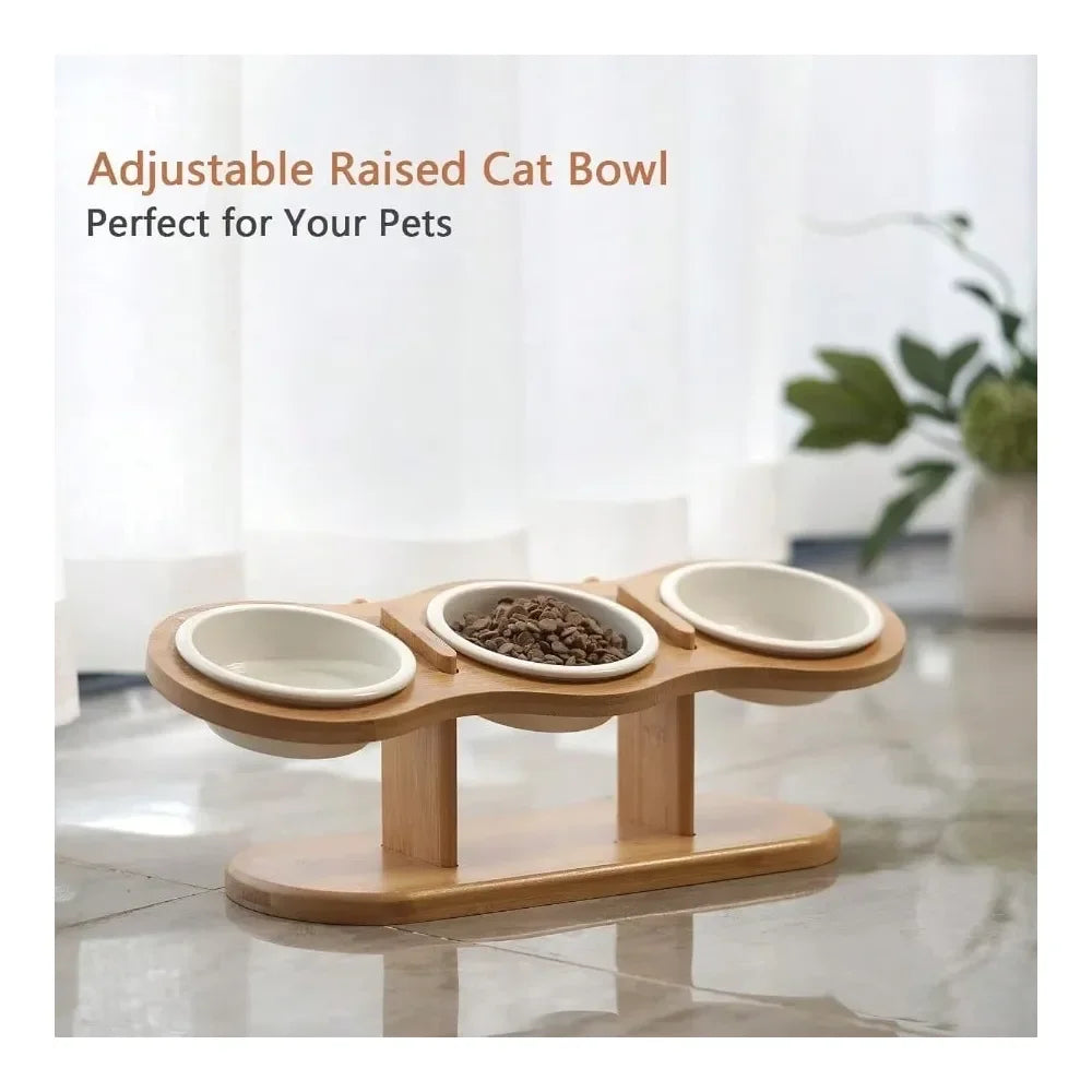 Dog Bowl Dog SuppliesCat Bowls 2 Heights Adjustable Raised Dog Bowl Stand 3 Ceramic Bowls For Cats And Small Dogs 15 Tilted
