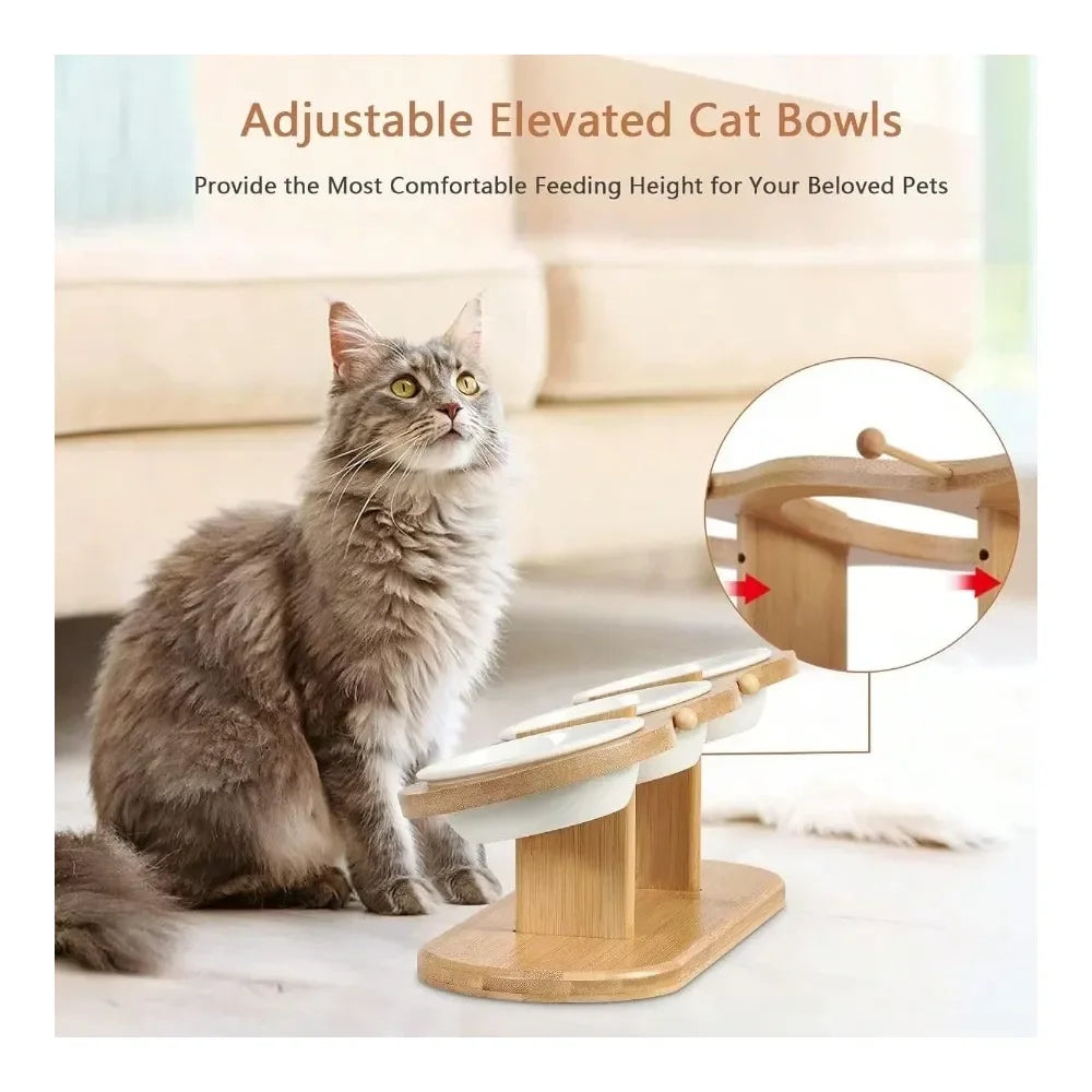 Dog Bowl Dog SuppliesCat Bowls 2 Heights Adjustable Raised Dog Bowl Stand 3 Ceramic Bowls For Cats And Small Dogs 15 Tilted
