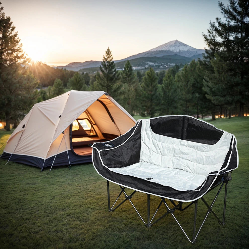 Double Camping Chair 2 Person Camping Chair Support 600lbs Folding Loveseat Chair Padded Lawn Chairs for Outdoor Picnic Beach