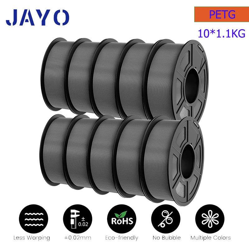 JAYO 10Rolls pla plus/petg /pla/pla+2.0/skdc Multicolor 3d Filament Printe 1.75mm FDM 100%No bubbel for 3D Printer Materials