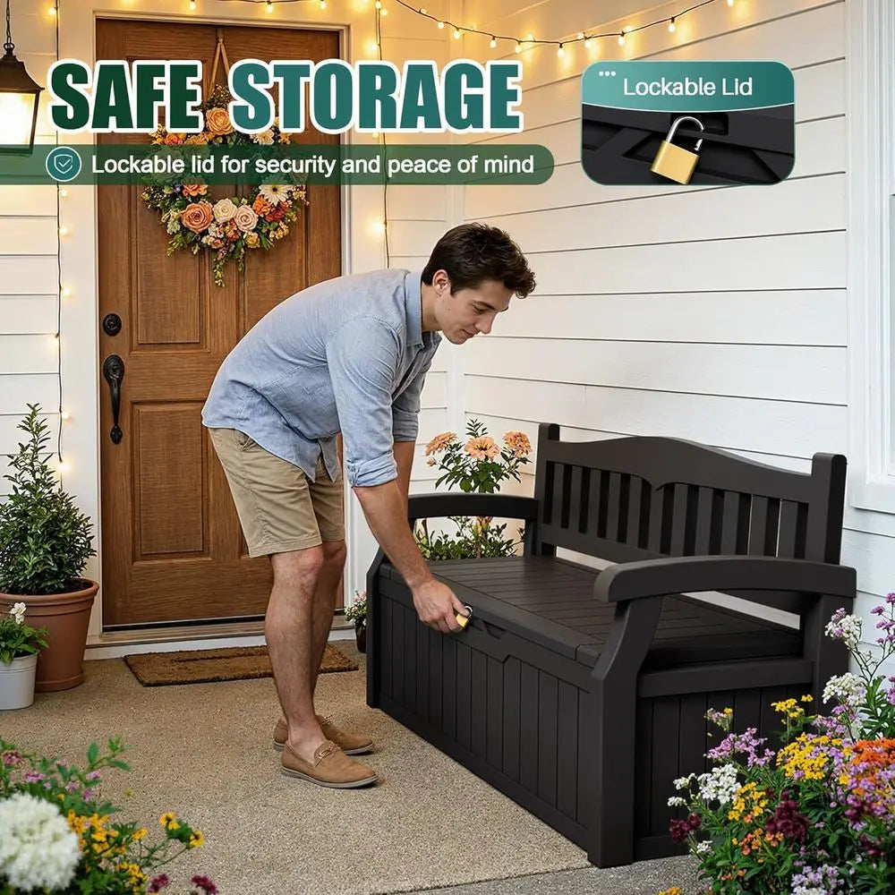 Devoko 80 Gallon Storage Bench Deck Box Lockable or Patio urniture, Garden Decor and Outdoor Seating or Cushions, Garden Tools a