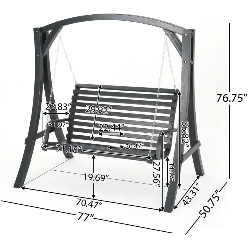 Wooden Swinging Loveseat, Outdoor Swing Chair for Garden, Patio, or Backyard, 82.5" L×50" W×76.5" H,Comfortable Seating, Include