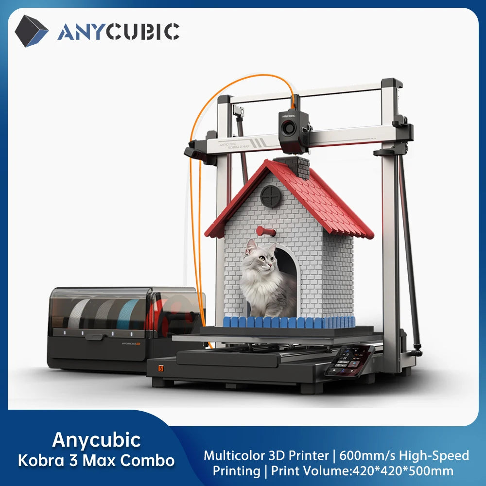 ANYCUBIC Kobra 3 Max Combo FDM 3D Printer Up to 600mm/s Maximum Print Speed Massive Build Volume 500*420*420mm Smart APP Control