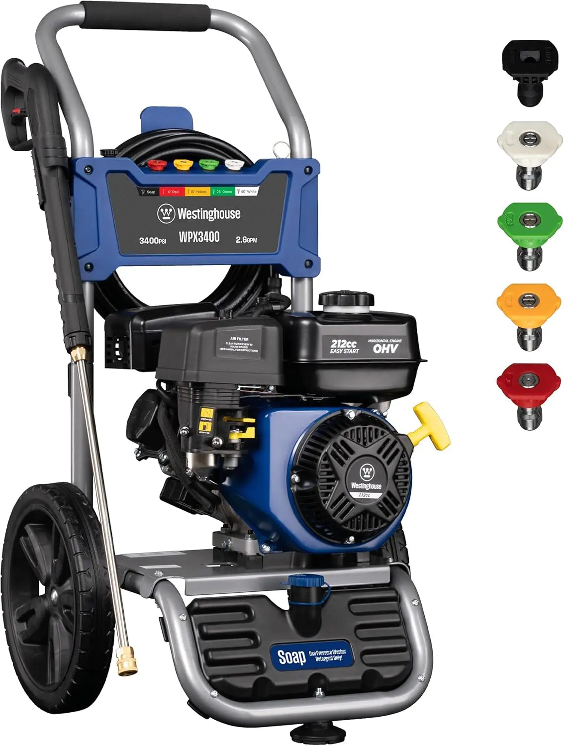 WPX3400 Gas Pressure Washer, 3400 PSI and 2.6 Max GPM, Onboard Soap Tank, Spray Gun and Wand, 5 Nozzle Set, for Cars/Fences
