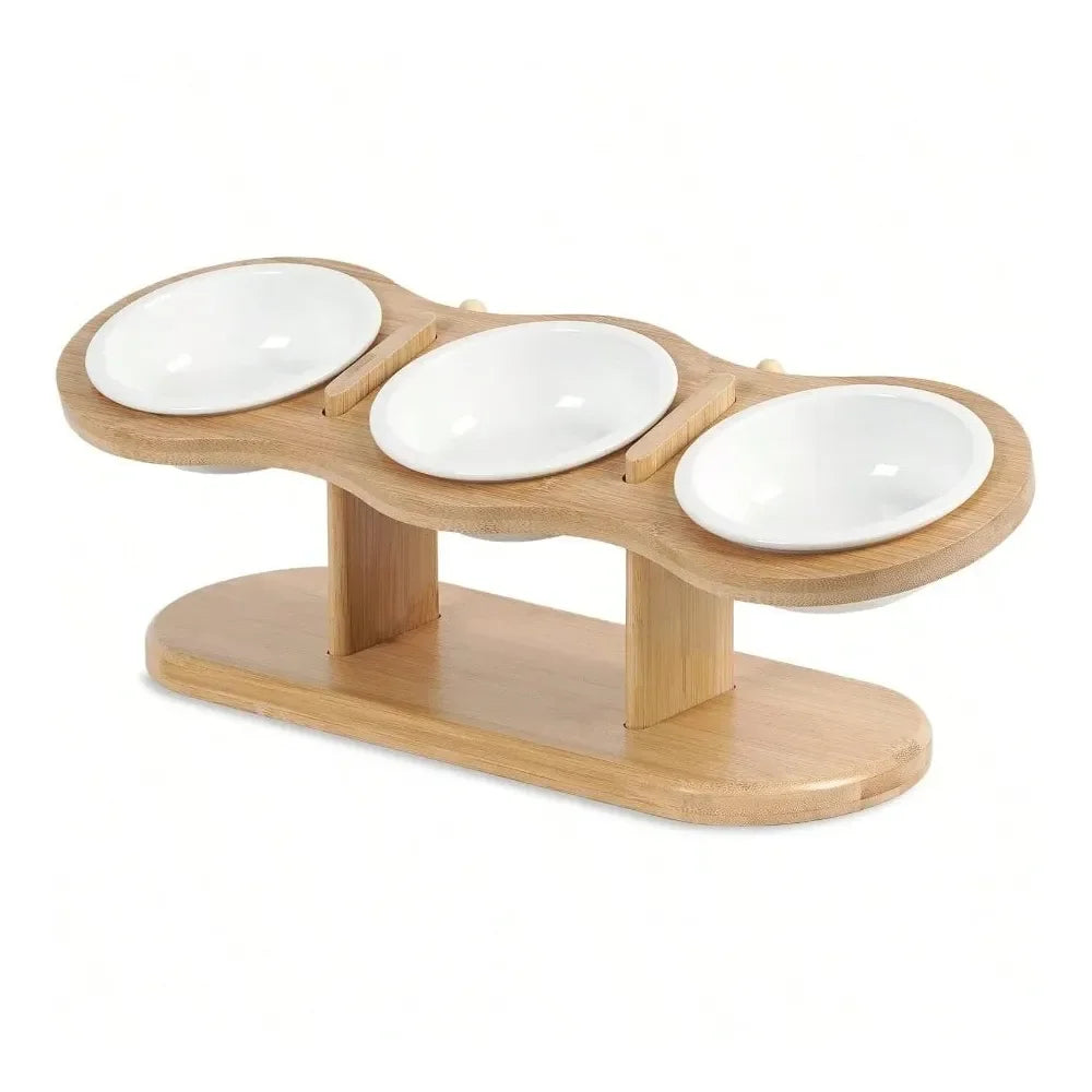 Dog Bowl Dog SuppliesCat Bowls 2 Heights Adjustable Raised Dog Bowl Stand 3 Ceramic Bowls For Cats And Small Dogs 15 Tilted