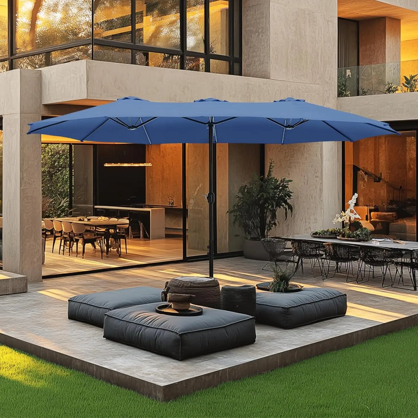 15ft Double Sided Patio Umbrella with Base Included, Outdoor Large Rectangular Market Umbrellas with Crank Handle, Customized