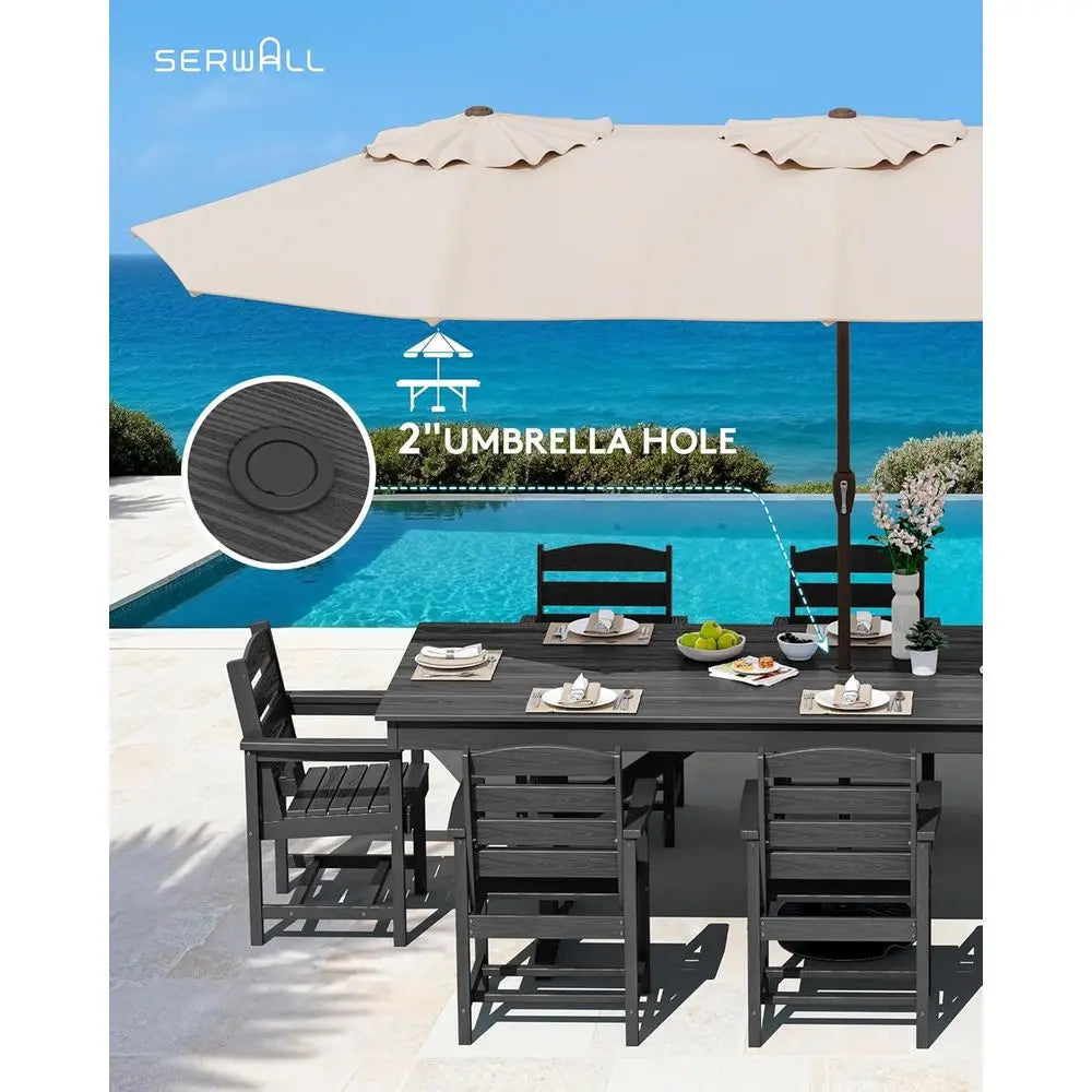 9 Piece Outdoor Dining Set, 84" HDPE Outdoor Table and Chairs or 8，All Weather Patio urniture Set with Umbrella Hole or Backyard